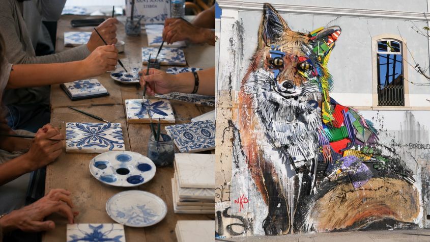 A team of employees at a tile-painting and urban art workshop in Lisbon